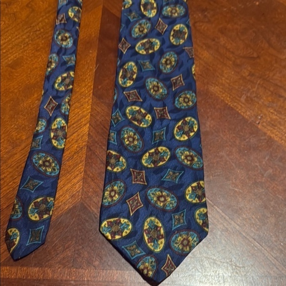 Vintage Liberty Blue and Yellow Silk Tie with Floral Design